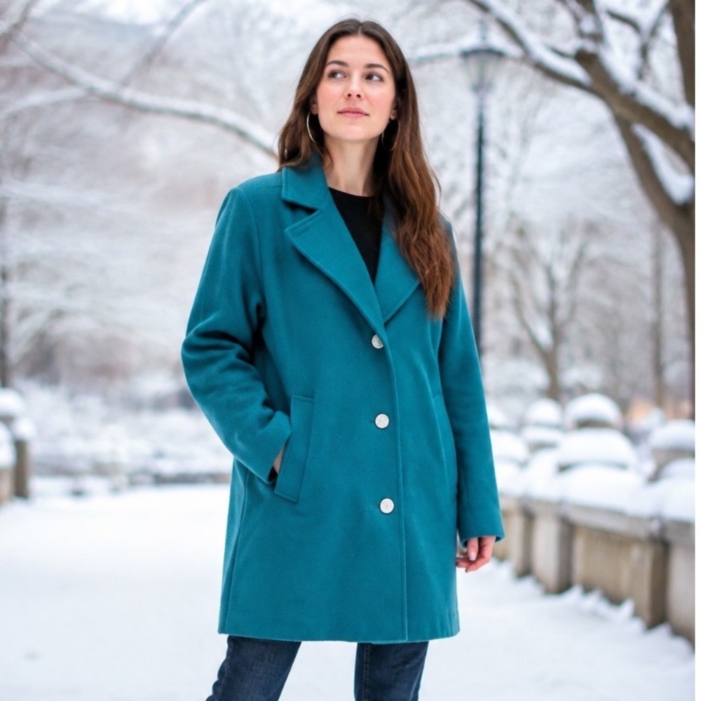 Y2k Vintage Grannycore Miss New Yorker Coat Sz L Green Wool Boho